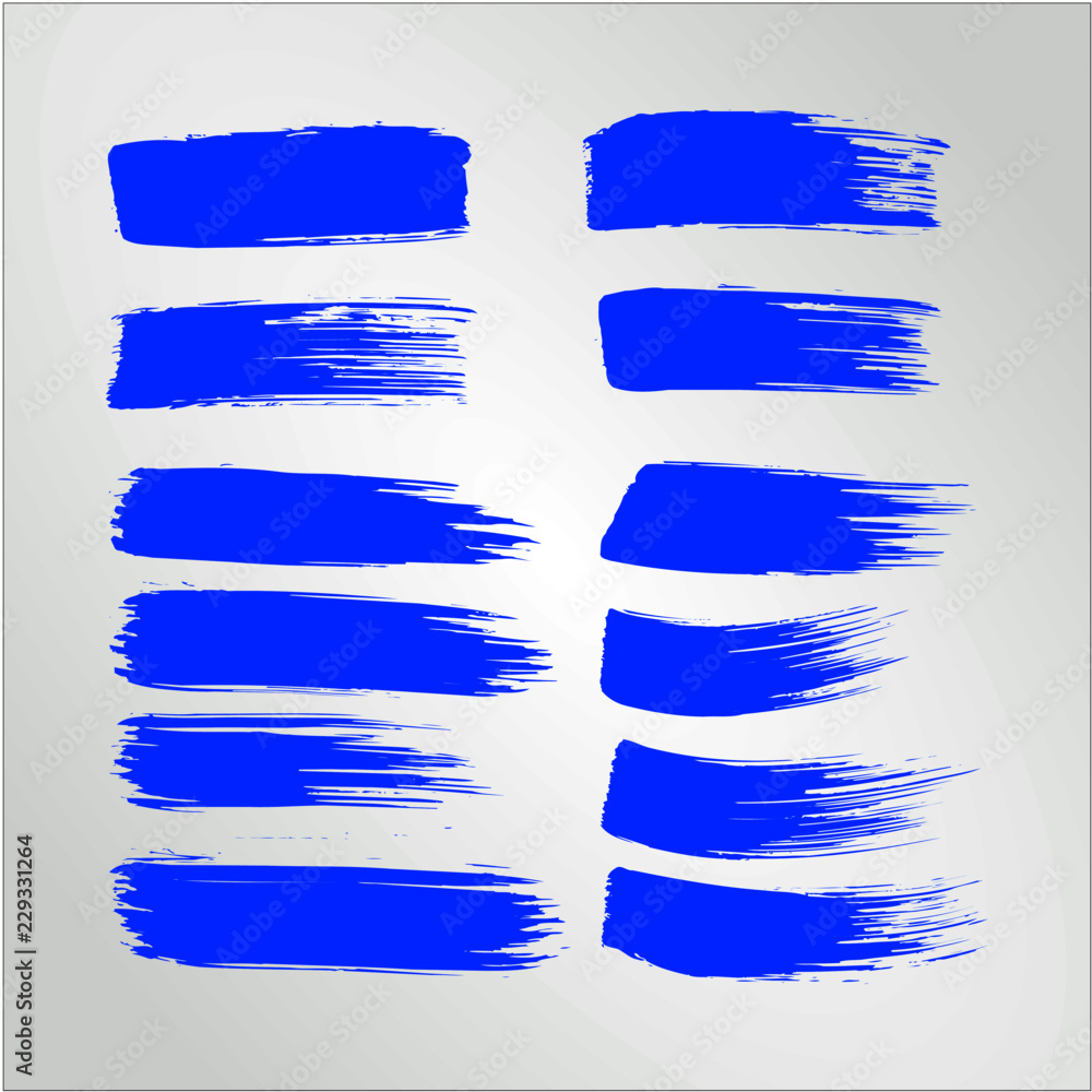 Vector blue ink paint brush stroke set Hand drawn grunge decorative