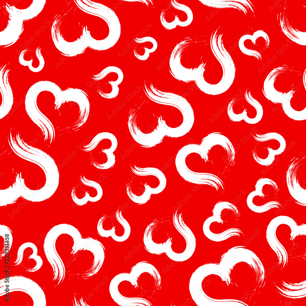 White hearts on red, seamless pattern White hearts on red, seamless pattern