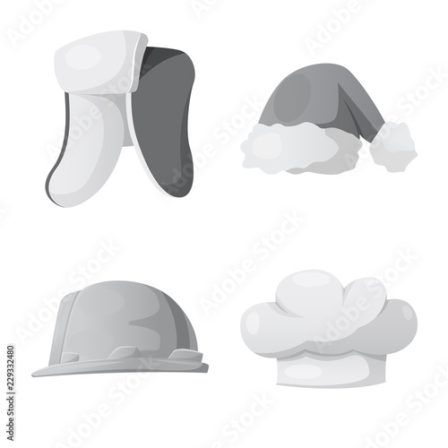 Vector illustration of headgear and cap logo. Collection of headgear and headwear vector icon for stock.