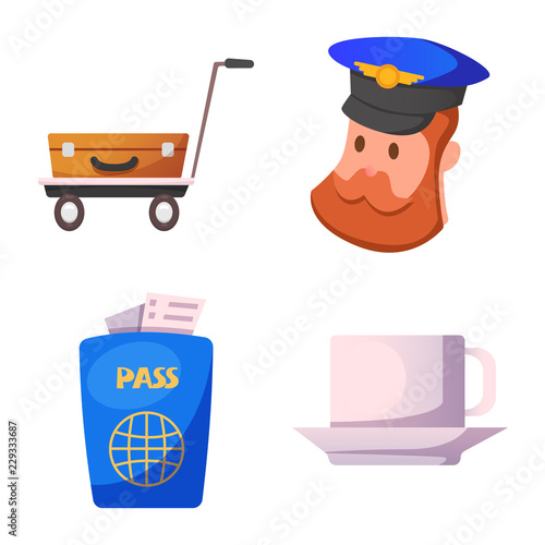 Isolated object of airport and airplane logo. Set of airport and plane vector icon for stock.
