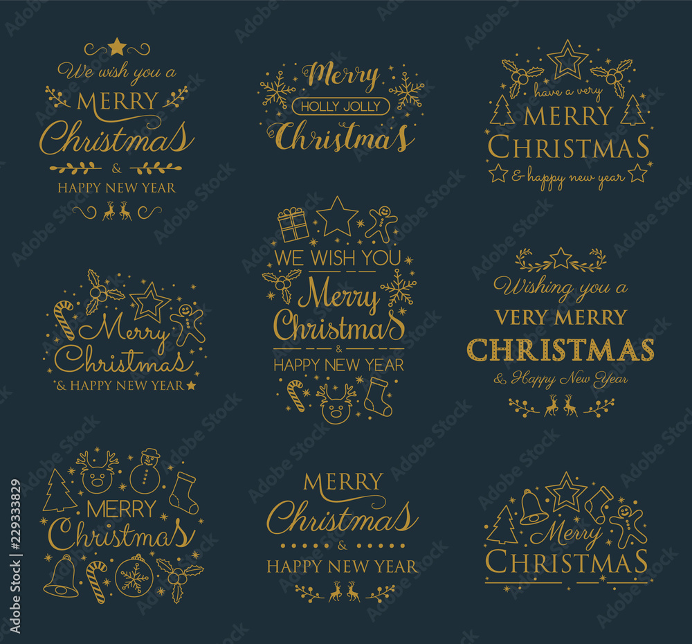 Christmas set with decorations and greetings. Vector. Christmas set with decorations and greetings. Vector.