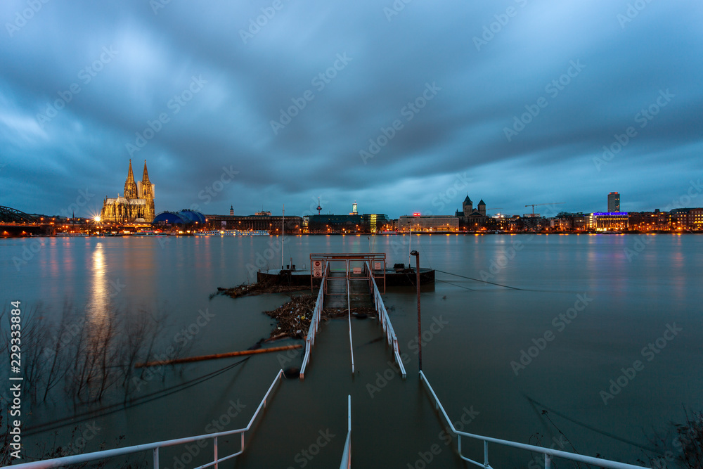 Flood in cologne at night.