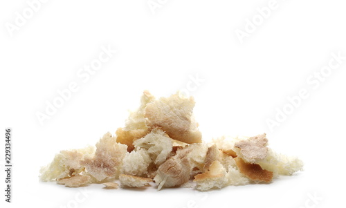 Bread crumbs, pieces isolated on white background