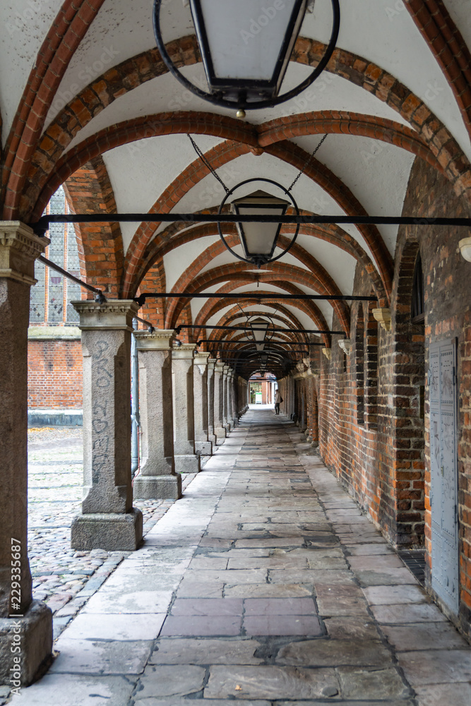 Arcade in the Old Town of Lübeck in Germany
