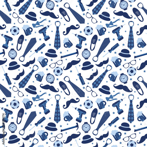 Seamless pattern of Fathers day. Flat set icons on white background.