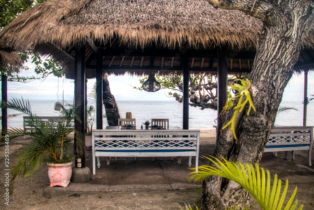 Restaurant directly on the beach in a resort in Pemuteran in Bali, Indonesia
Restaurant directly on the beach in a resort in Pemuteran in Bali, Indonesia