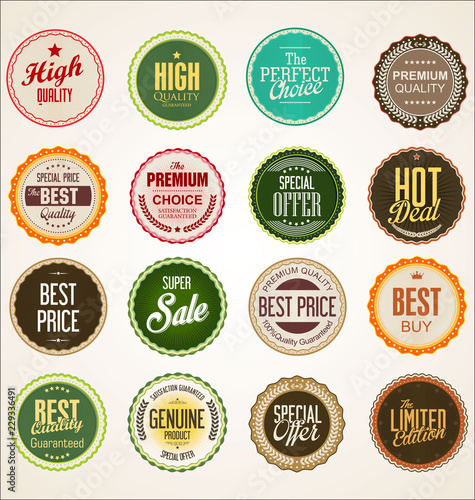 Collection of colorful badge and labels retro design