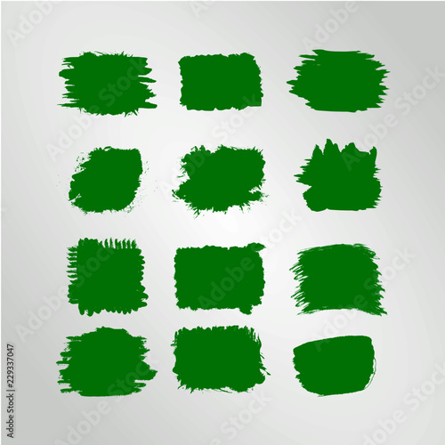 Vector green ink paint brush stroke set Hand drawn grunge decorative brush strokes design element collection isolated square text place and border design