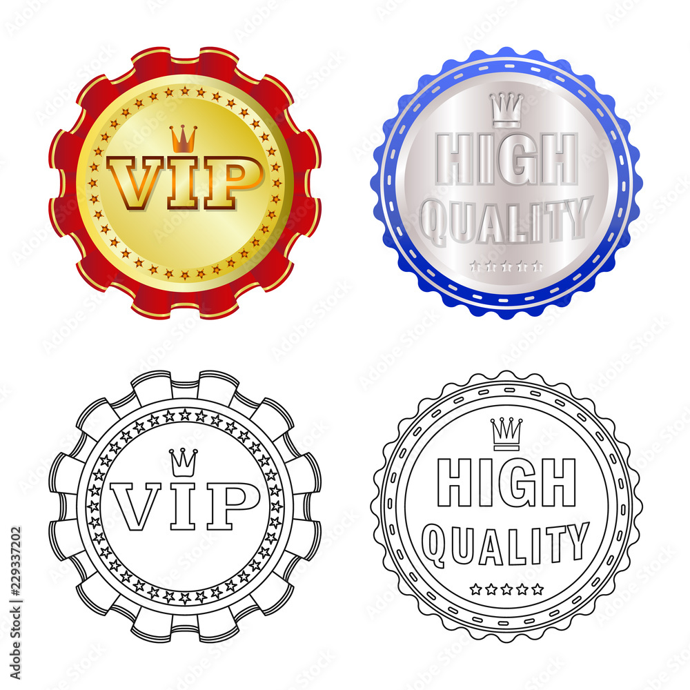 Vector illustration of emblem and badge sign. Collection of emblem and sticker vector icon for stock. Vector illustration of emblem and badge sign. Collection of emblem and sticker vector icon for stock.