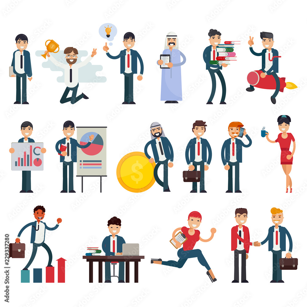 Business people vector businessmen character professional people work in teamwork illustration set of executive woman or man meeting with workers isolated on white background Business people vector businessmen character professional people work in teamwork illustration set of executive woman or man meeting with workers isolated on white background