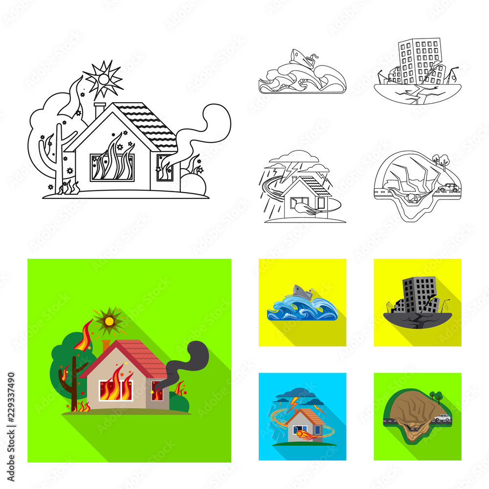 Vector illustration of natural and disaster logo. Set of natural and risk stock vector illustration.