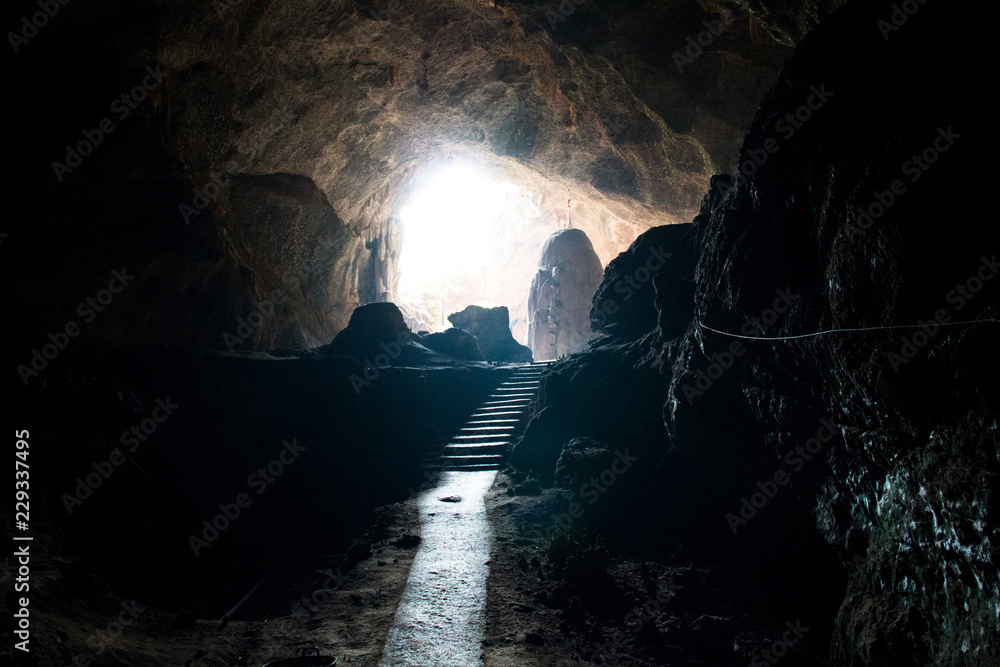 Inside the dark Sadan cave near Hpa-An in Myanmar
