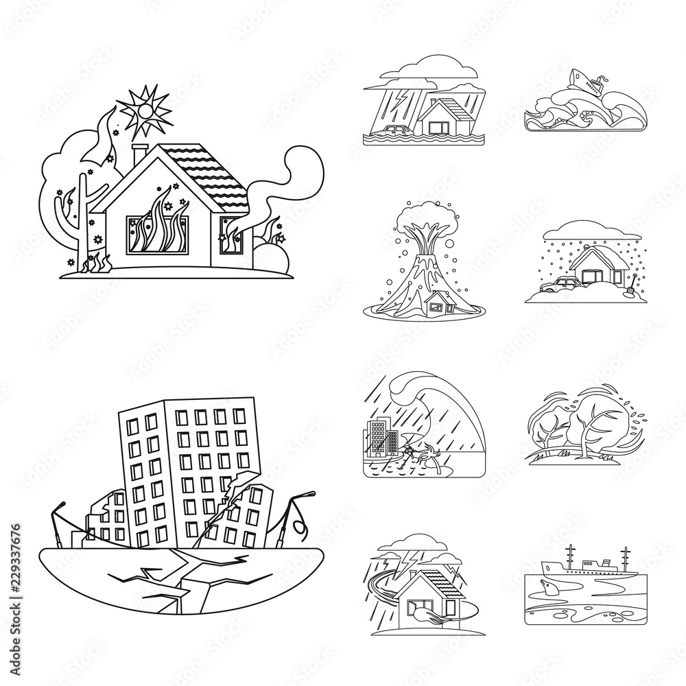 Vector illustration of natural and disaster sign. Collection of natural and risk stock vector illustration.
