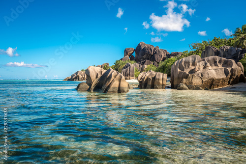 Tropical island beach, Source d'Argent, La Digue, Seychelles photo