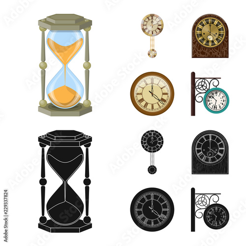 Vector illustration of clock and time sign. Collection of clock and circle stock symbol for web.