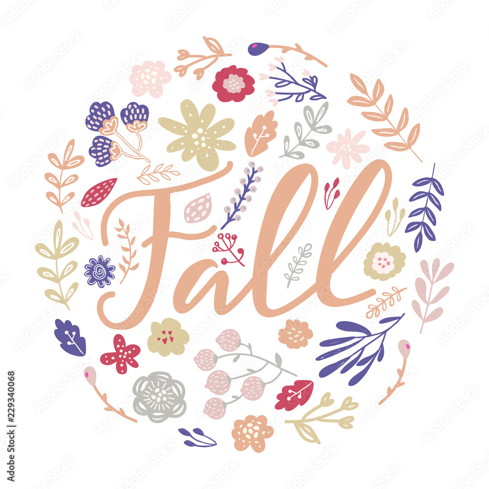 Welcome fall card with hand lettering and floral wreath Welcome fall card with hand lettering and floral wreath
