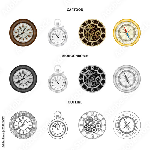 Vector illustration of clock and time sign. Collection of clock and circle stock symbol for web.