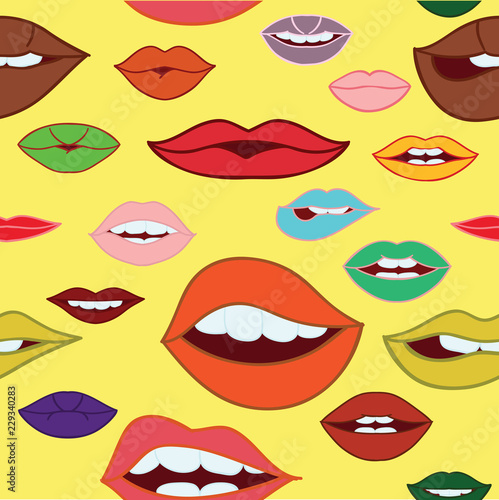 Colorful lips vector pattern 