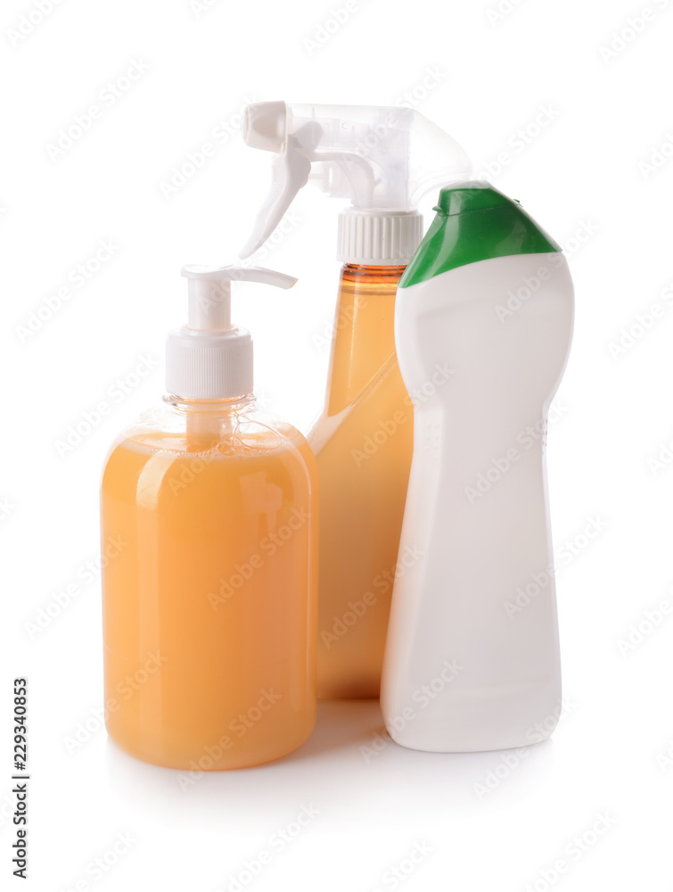 Bottles of detergents on white background Bottles of detergents on white background