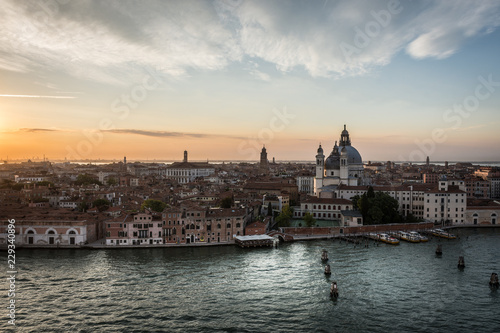 Venice at sunset, view from the cruise ship