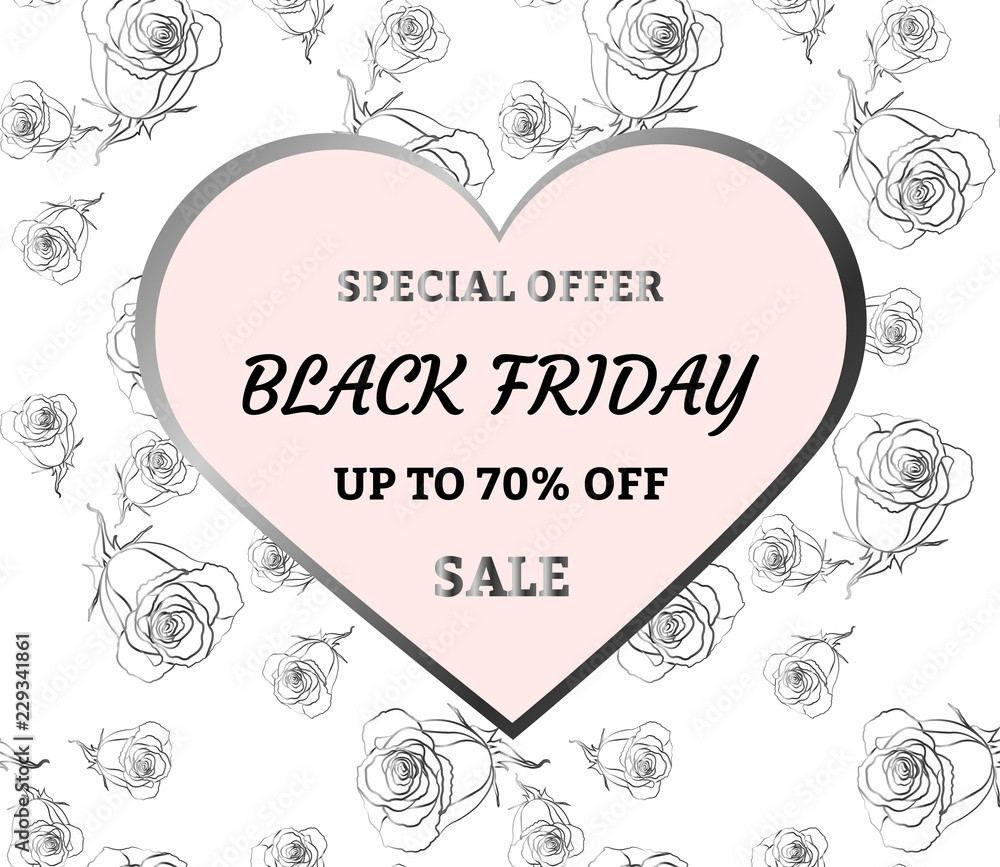 Black friday sale banner, flyer, poster, template for ads with roses. Seasonal discounts. Vector illustration. Black friday sale banner, flyer, poster, template for ads with roses. Seasonal discounts. Vector illustration.