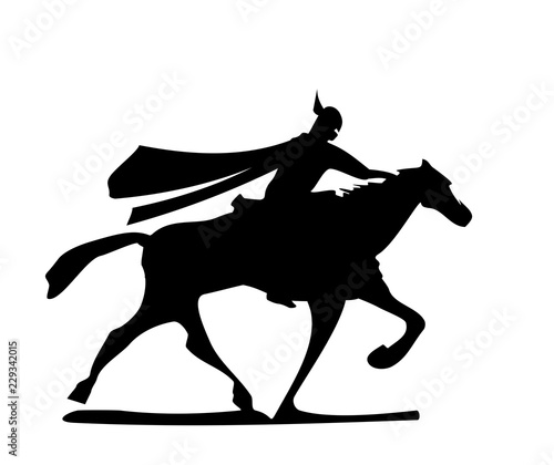 The knight riding a horse.