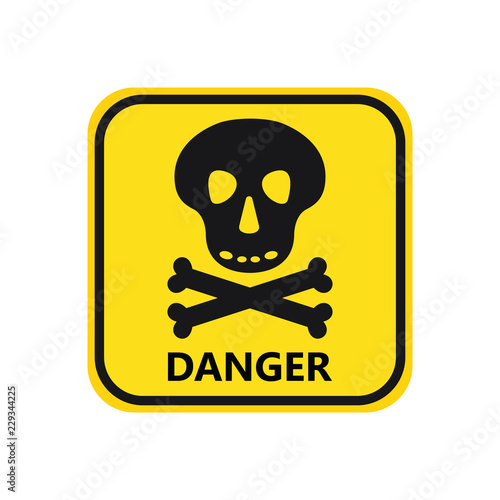 skull with bones black icon danger hight voltage on yellow background square text