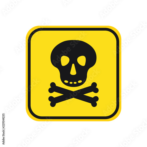 skull with bones black icon danger hight voltage on yellow background square