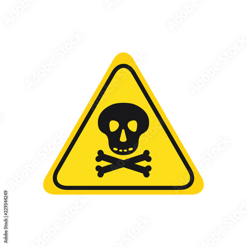 skull with bones black icon danger hight voltage on yellow background triangle