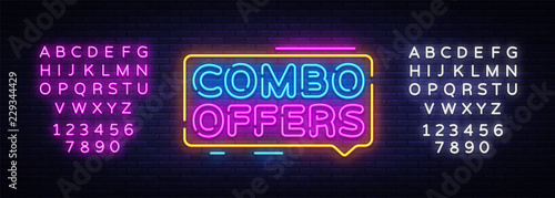 Combo Offers neon text vector design template. Big discount light banner design element colorful modern design trend, night bright advertising, bright sign. Vector. Editing text neon sign