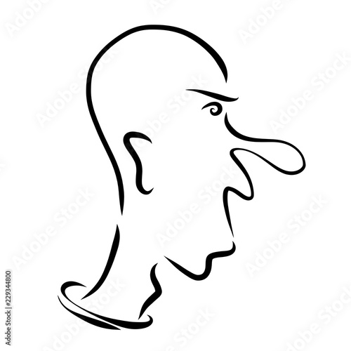 Head of a singing or screaming bald man, abstract profile