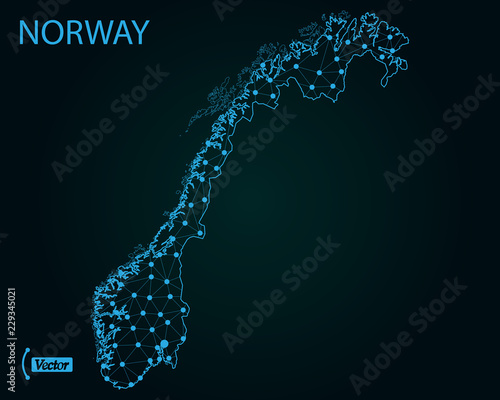 Canvas Print Map of Norway. Vector illustration. World map