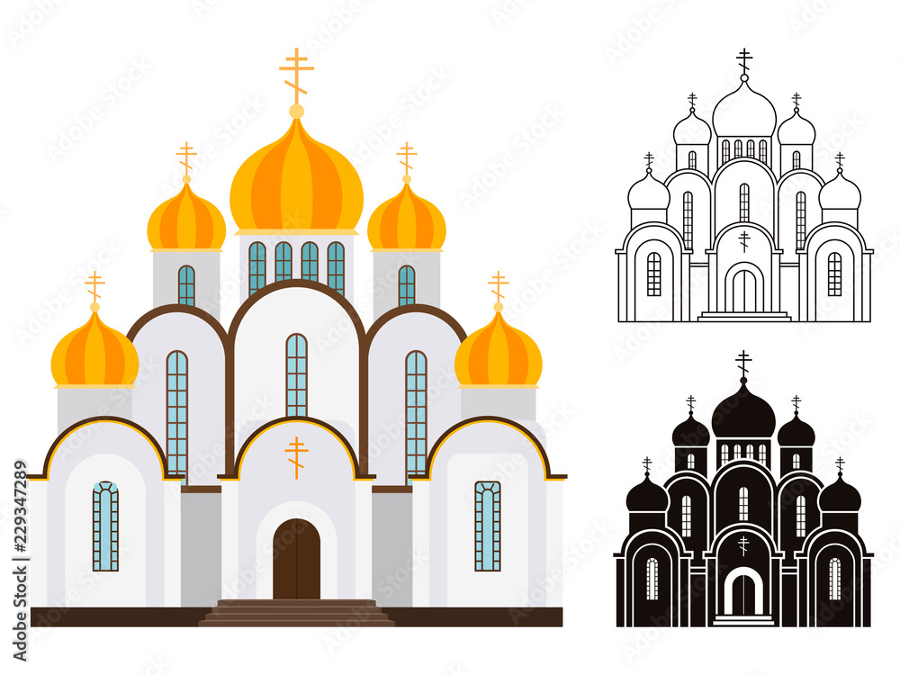 Orthodox church buildings vector isolated on white background