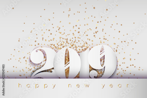 weiße Grußkarte 2019 im Klappkartenstil mit goldenen Sternen
