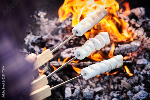 Person roasting marshmallows over a campfire