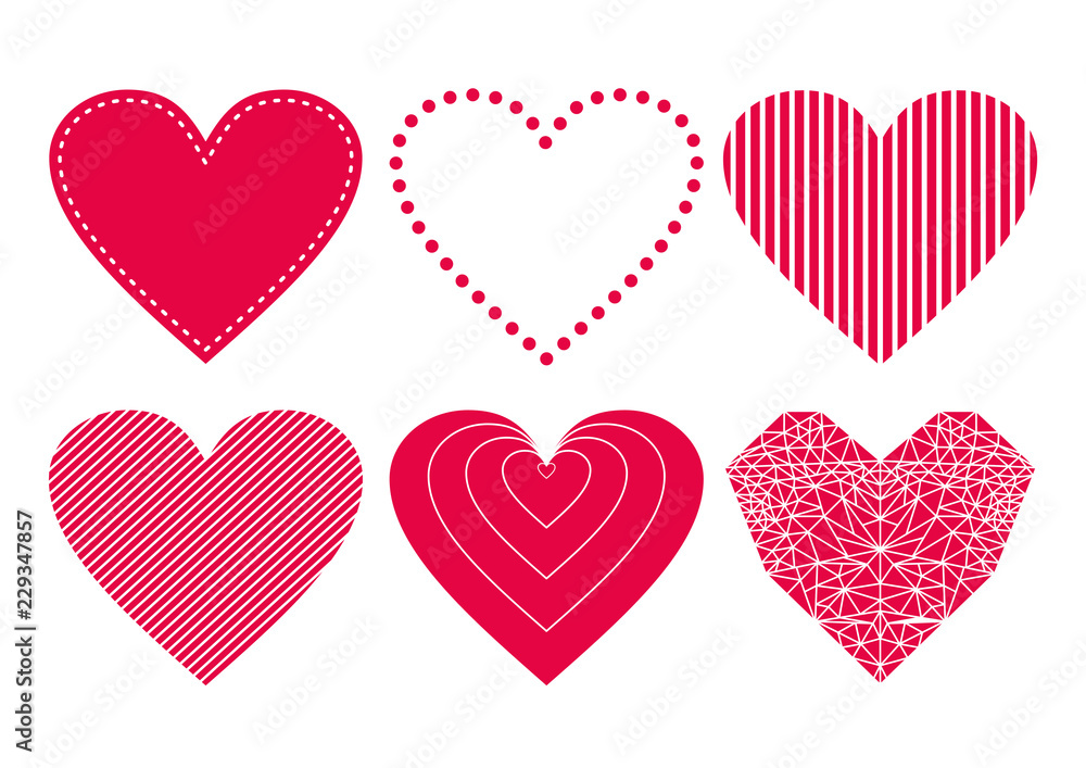 Neon Red Heart Icons Set, ideal for valentines day and wedding. Vector illustration isolated on white