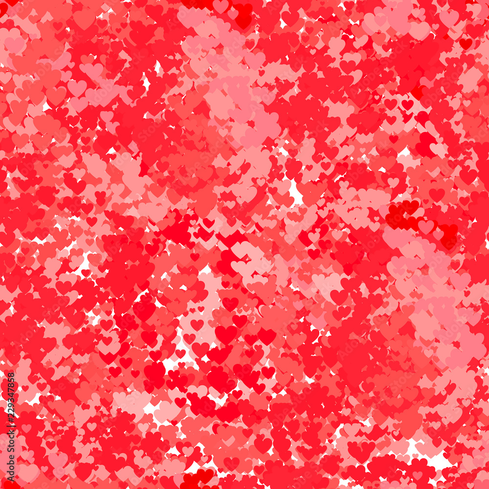 Vector Seamless Pattern: Red and Pink Hearts, Rose Petals.