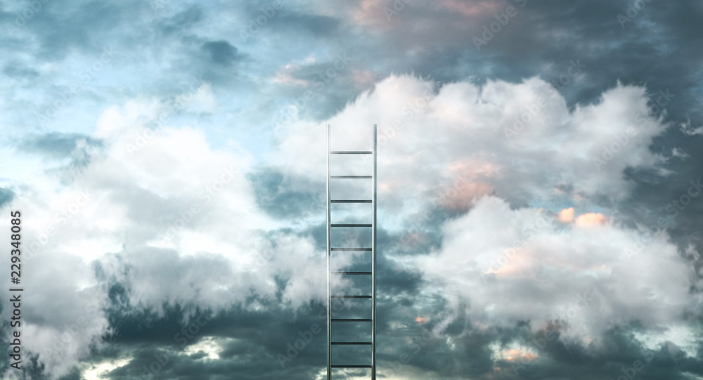 Ladder on clouds with sky background - Way to success concept. 3d illustration Ladder on clouds with sky background - Way to success concept. 3d illustration