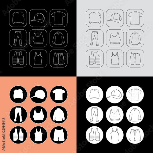 Set Icone abbigliamento vestiti vettoriale - Clothing icons set vector