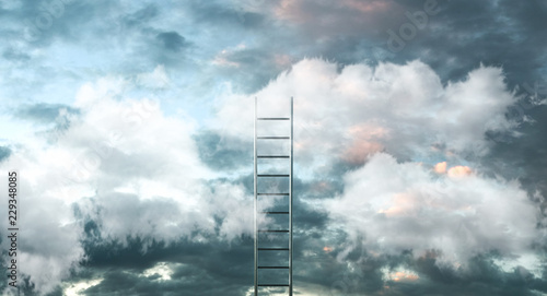 Photography Ladder on clouds with sky background - Way to success concept