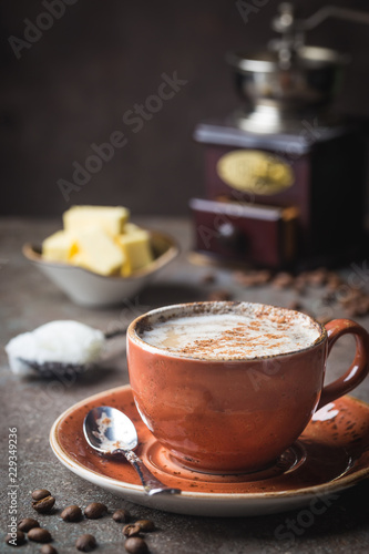 Bulletproof coffee, keto breakfast. photo