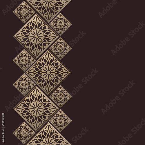 Rose golden frame in oriental style. Seamless border for design. Eastern background. Islamic card with place for text.