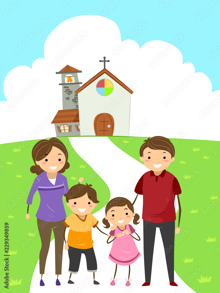Stickman Family Attend Church Illustration