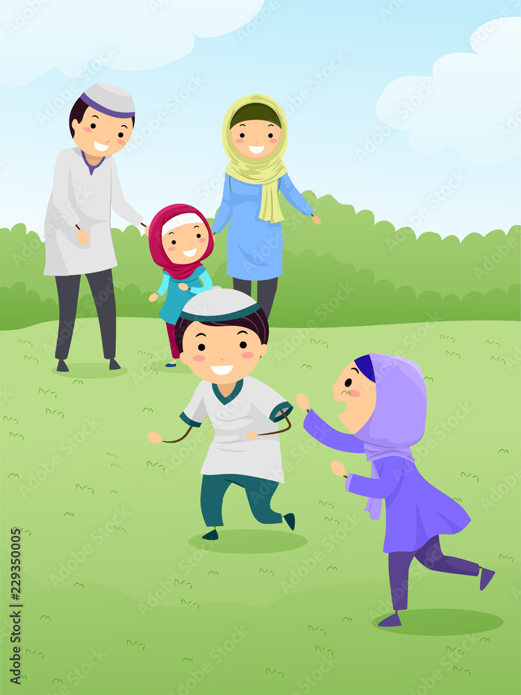 Stickman Family Muslim Bonding Play Outdoor Stickman Family Muslim Bonding Play Outdoor