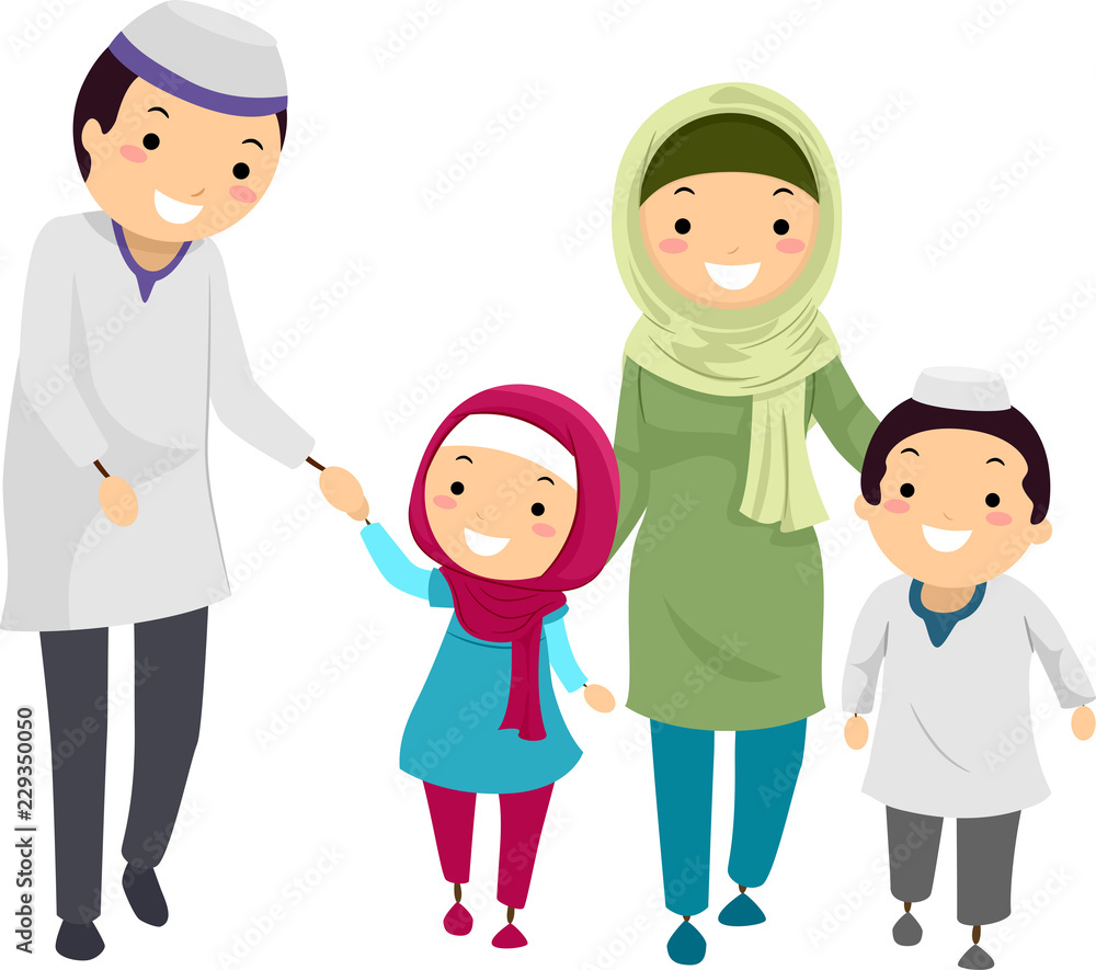 Stickman Family Muslim Walk Illustration