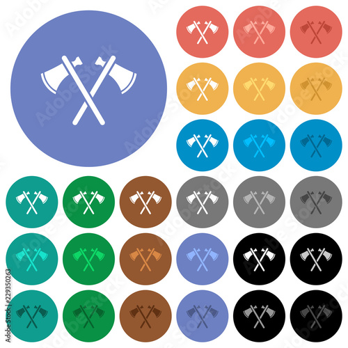Two tomahawks round flat multi colored icons