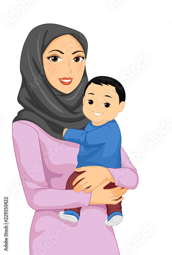 Girl Mom Muslim Baby Illustration