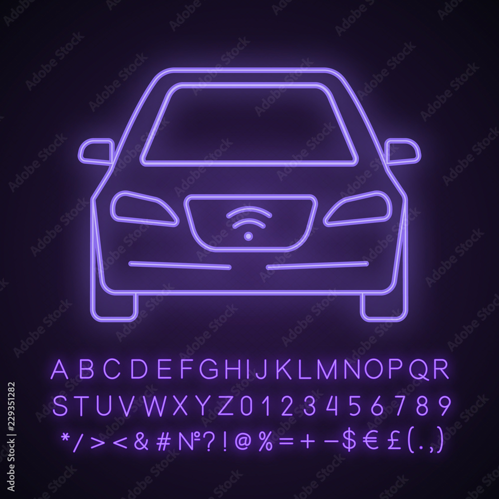 Obraz premium Smart car neon light icon