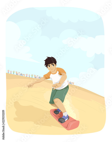 Teen Boy Sand Boarding Illu...