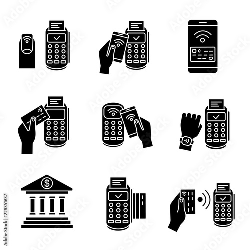 NFC payment glyph icons set